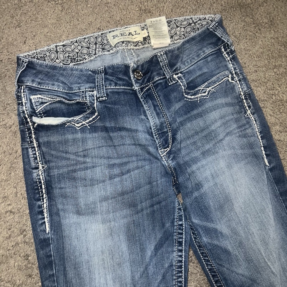 Ariat REAL Jeans Womens 32R Blue Medium Wash Mid Rise Straight Stretch Denim